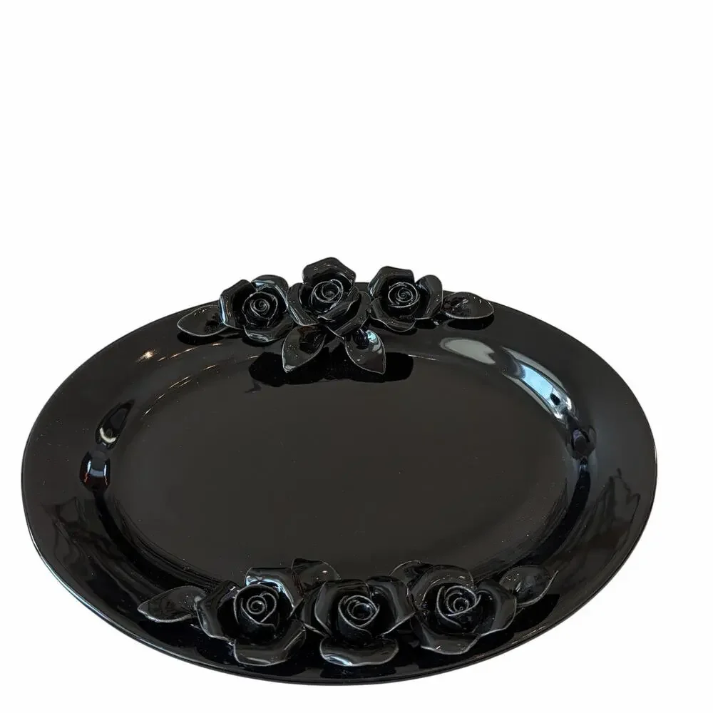 Potter's Studio Black Ornate Floral Decorative Serving Tray 10